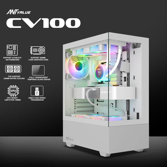 ANT VALUE CV100 | MID-TOWER | PANORAMIC TEMPERED GLASS | WHITE