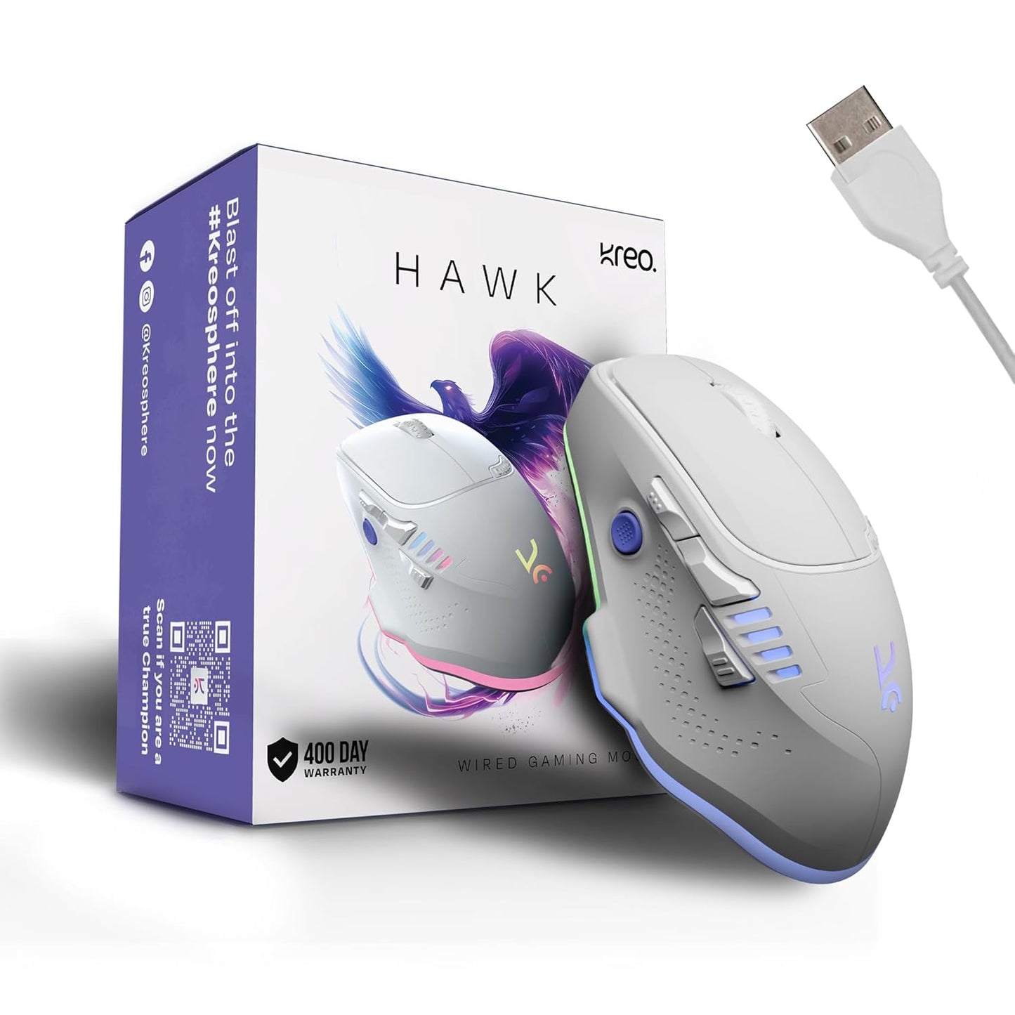 KREO HAWK | PRO WIRED MOUSE | 12,400 DPI | PMW3327 SENSOR