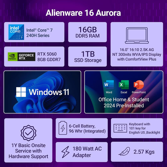 ALIENWARE 16 AURORA | CORE 7-240H | RTX 5050 8GB GDDR7 | 1TB SSD
